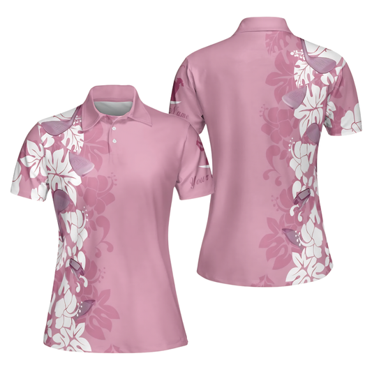 Women's Pink Floral Golf Polo Shirts, Floral Golf Shirts For Ladies GE0431