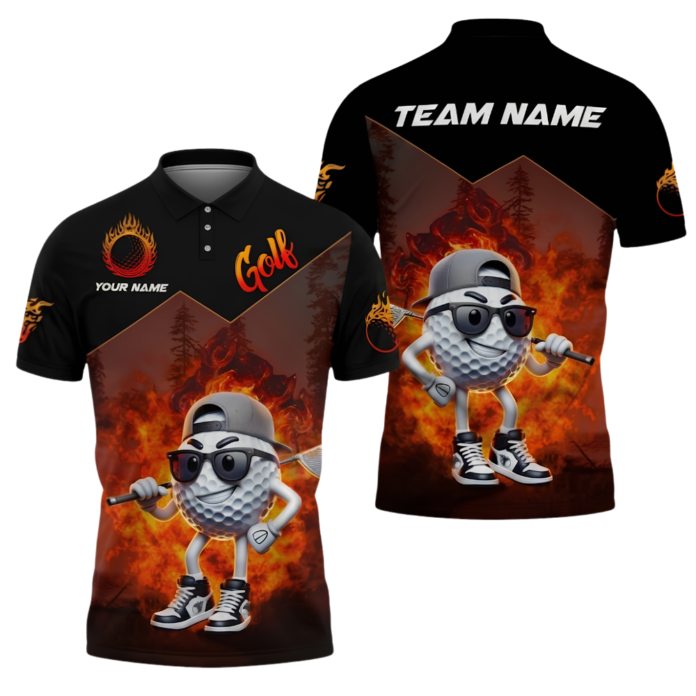 Funny Golf Ball Custom Flame Golf Men Polo Shirt, Custom Team Flame Golf Shirts GZ0273