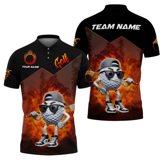 Funny Golf Ball Custom Flame Golf Men Polo Shirt, Custom Team Flame Golf Shirts GZ0273