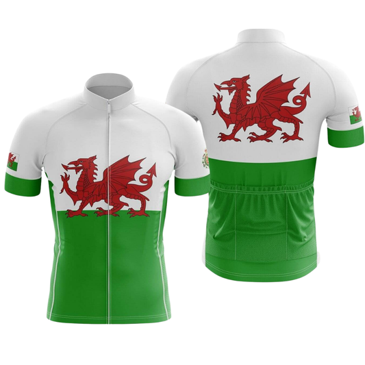 Wales Flag Men's Cycling Short Sleeve Jersey, Wales White Green Red Cycling Jerseys CG0819