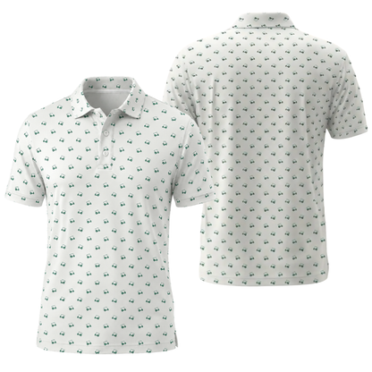 Green Golf Cart Golf Men's Polo Shirt, White Green Golf Shirts GE0452