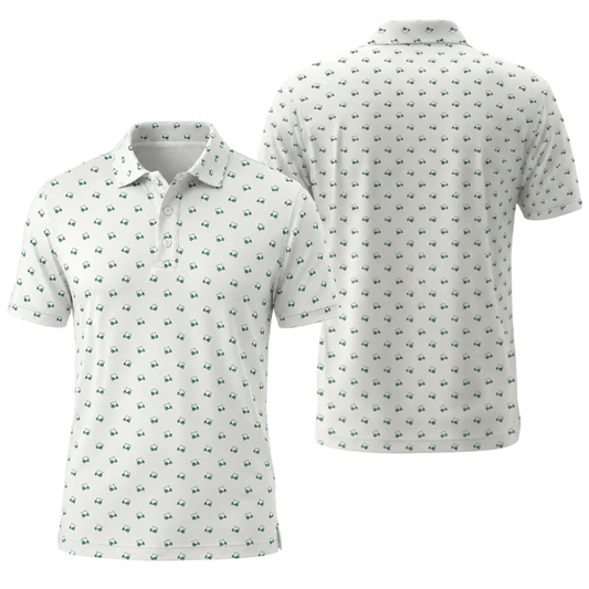 Green Golf Cart Golf Men's Polo Shirt, White Green Golf Shirts GE0452
