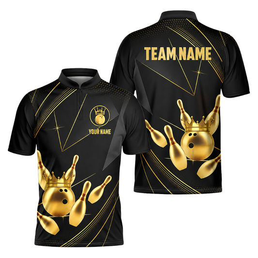 Custom Team Black Gold Bowling Men Jersey, Custom Bowling Team Shirts BZ0440