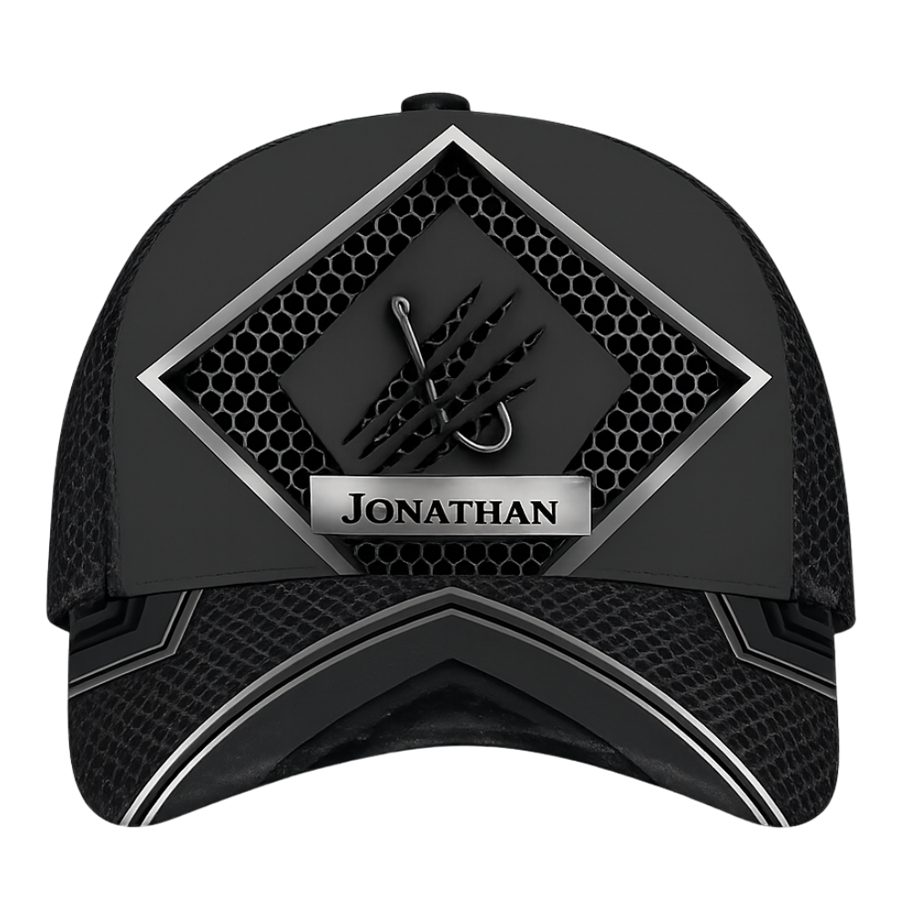 Custom Hook Fishing Black Baseball Cap, Custom Name Fishing 3D Printed Hat CP0496