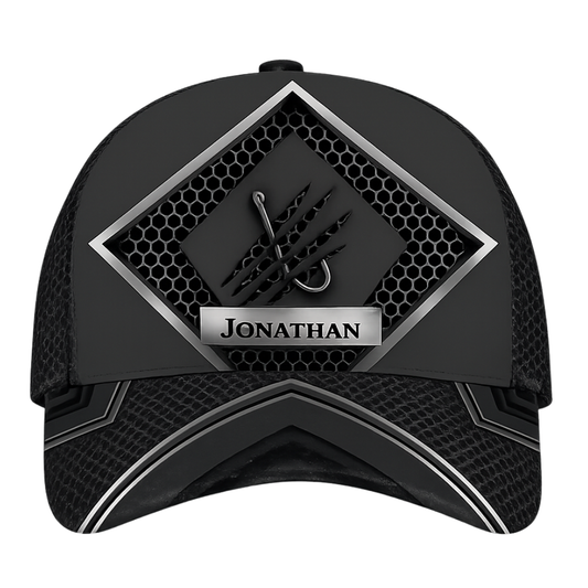 Custom Hook Fishing Black Baseball Cap, Custom Name Fishing 3D Printed Hat CP0496
