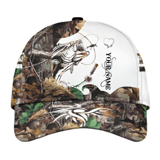 Custom Fishing Camouflage White Baseball Cap, Custom Fishing Camo 3D Printed Cap CP0497