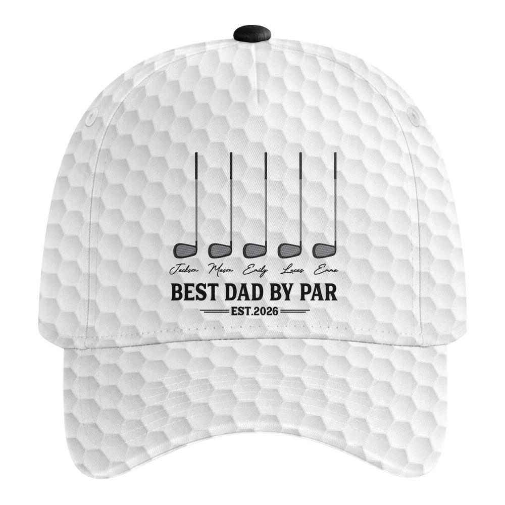 Best Dad By Par Personalized Kid Names Golf 3D Printed Baseball Cap With Year, Custom Father's Day Golf Hat CP0518