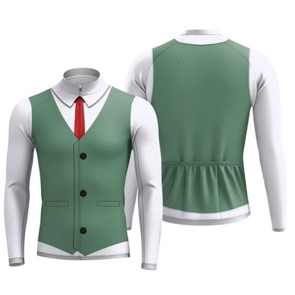 Men's Tuxedo Green White Cycling Long Sleeve Jersey, Elegant Tuxedo Cycling Jersey CG0821