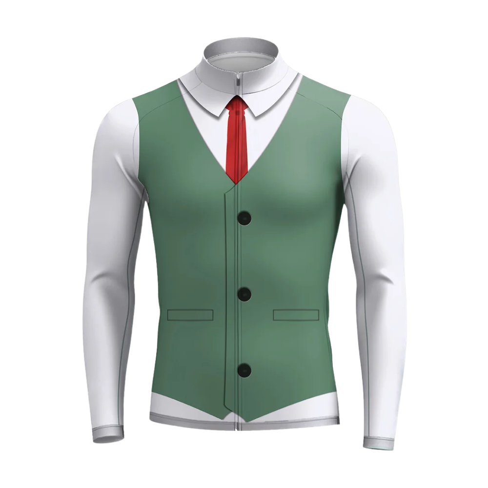 Men's Tuxedo Green White Cycling Long Sleeve Jersey, Elegant Tuxedo Cycling Jersey CG0821