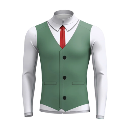Men's Tuxedo Green White Cycling Long Sleeve Jersey, Elegant Tuxedo Cycling Jersey CG0821