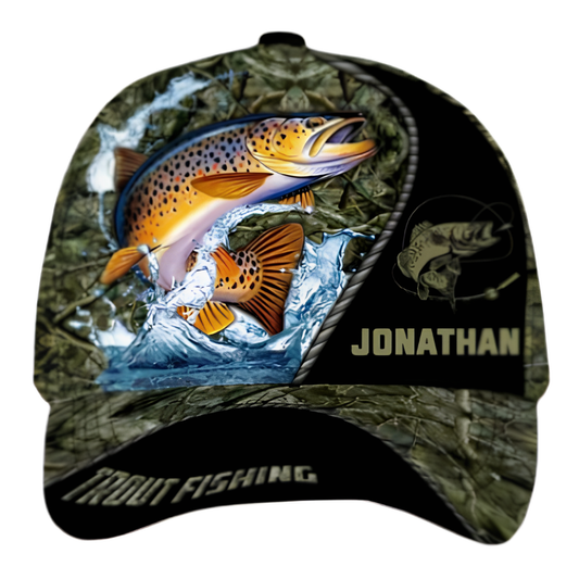Trou Fishing Custom Name Camo 3D Printed Baseball Cap, Custom Trout Fishing Cap Hat CP0501