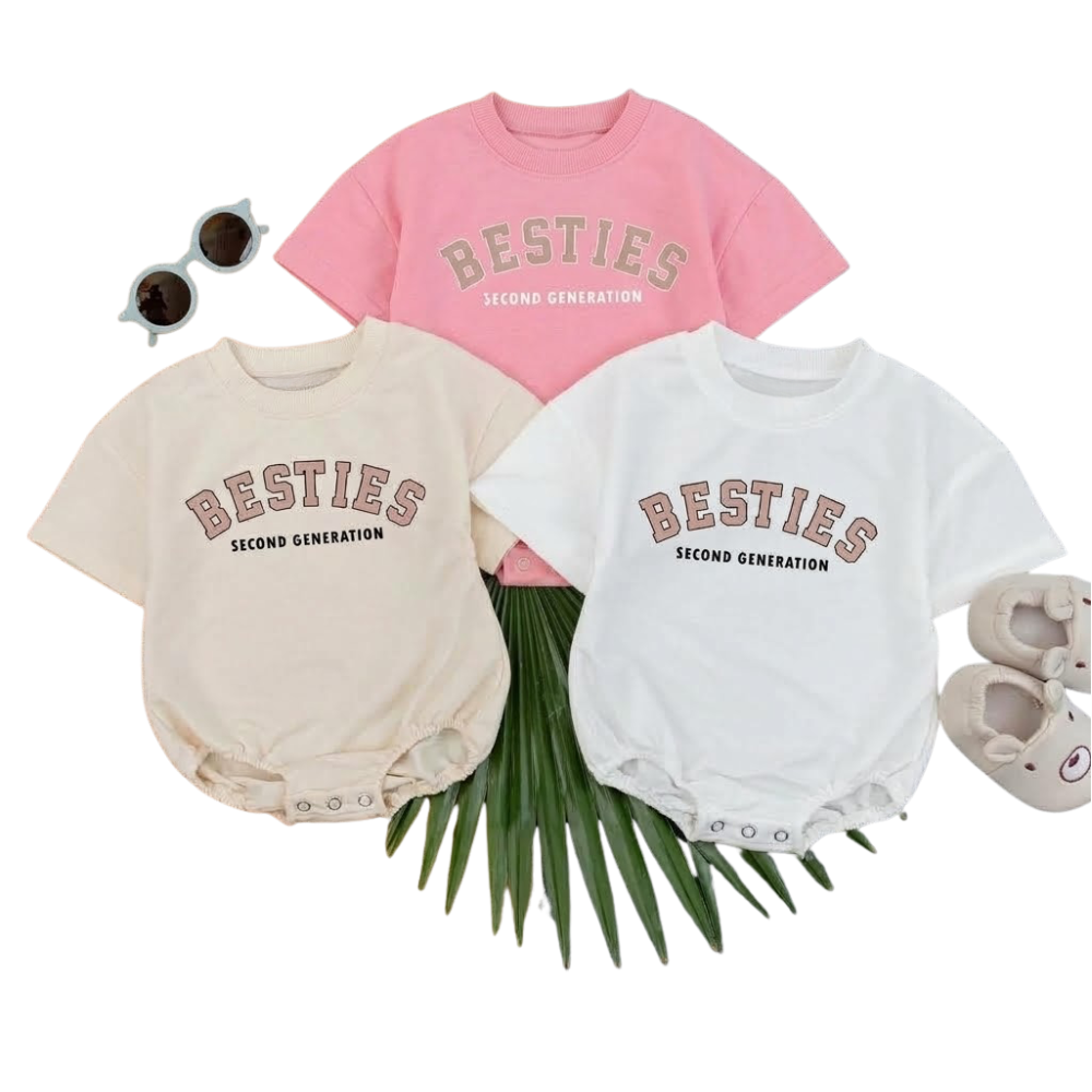 Baby's Besties Second Generation T Shirt Bubble Romper, Matching Best Friend Baby Romper BB0294