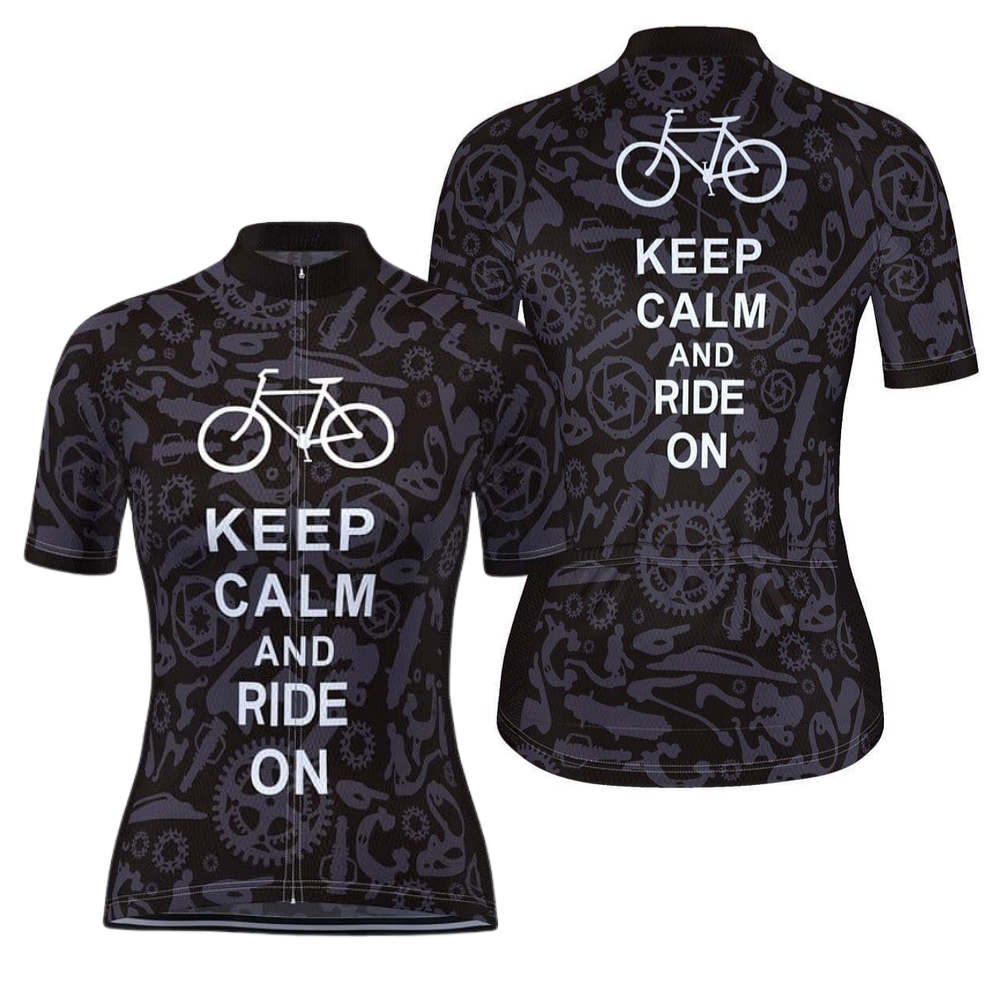 Keep Calm And Ride On Women's Cycling Short Sleeve Jersey, Black And White Cycling Jerseys For Ladies CG0820