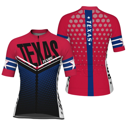 Women's Texas Flag Red Blue Cycling Short Sleeve Jersey, Texas Cycling Jerseys For Women CG0824