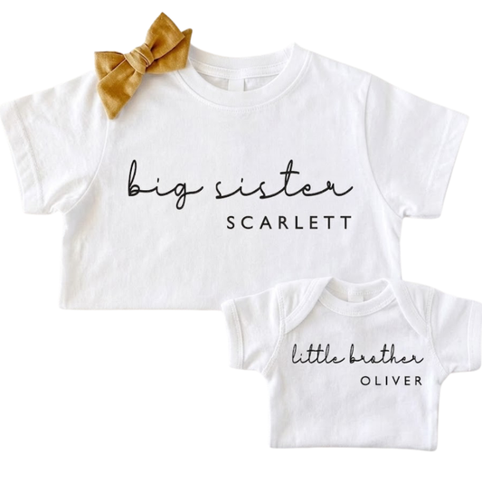 Big Sister Custom Name Matching T Shirt, Custom Baby Reveal Sibling Shirts ET1263