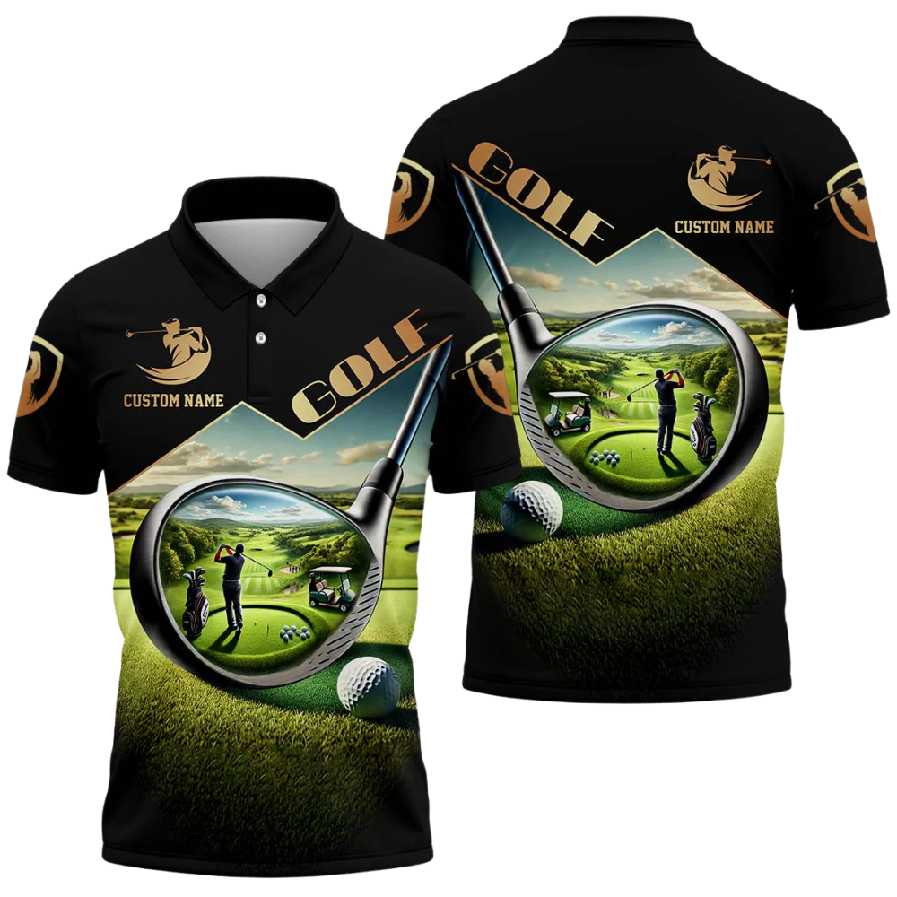Custom Mens Black Green Golf Polo Shirt, Custom Golf Shirt With Name GZ0317