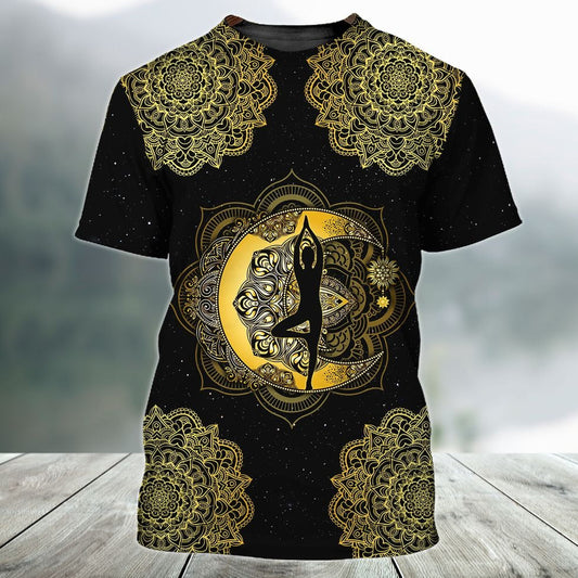 Moon Girl Meditation Mandala 3D Tshirt, Black Unisex Hippie Shirt TO1004
