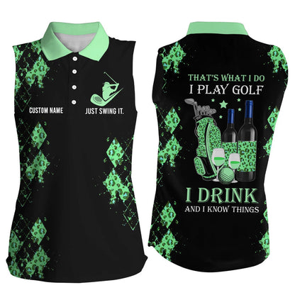 Personalized leopard Women sleeveless polo shirt multicolor, funny golf wine That's what I do, I play golf drink SO1345