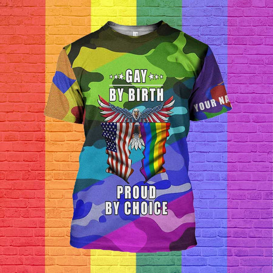 Personalized 3D Lgbt Pride Shirt, Pride American Flag And Pride Flag, Gay By Birth Pround By Choice LO0893