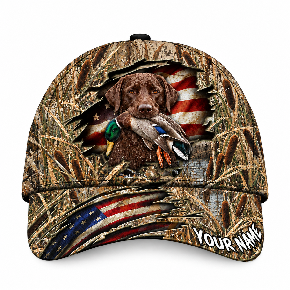 Chocolate Labs Dog Duck Hunting Custom Name Baseball Cap, Custom Dog Hunting Hat For Hunter CP0746