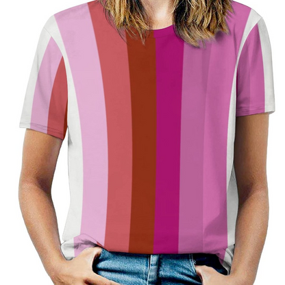 Lesbian Pride Flag Lgbt Vertical Stripe Short Sleeve Shirt Women Plus Size Blouse Tunics Tops, Lesbian 3D Shirt LO0913