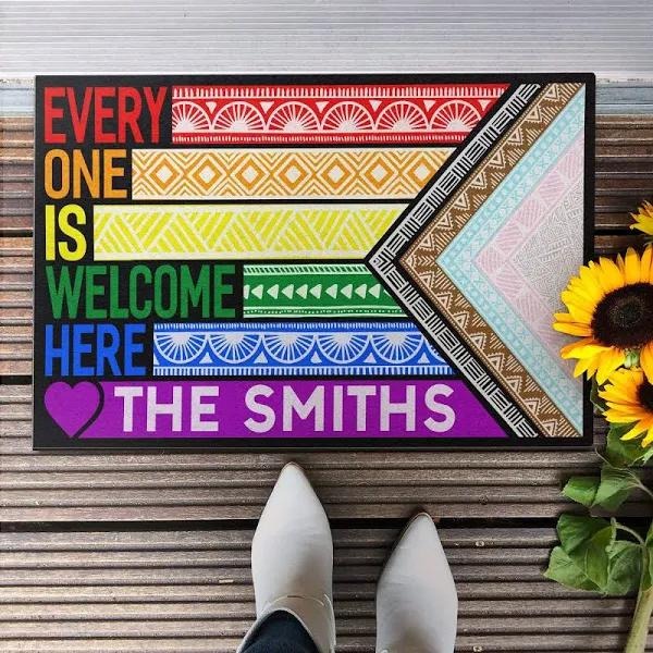 Pride Doormat Everyone Is Welcome Here, Lgbtq+ Pride Doormat, Lgbt Home Doormat LO1315
