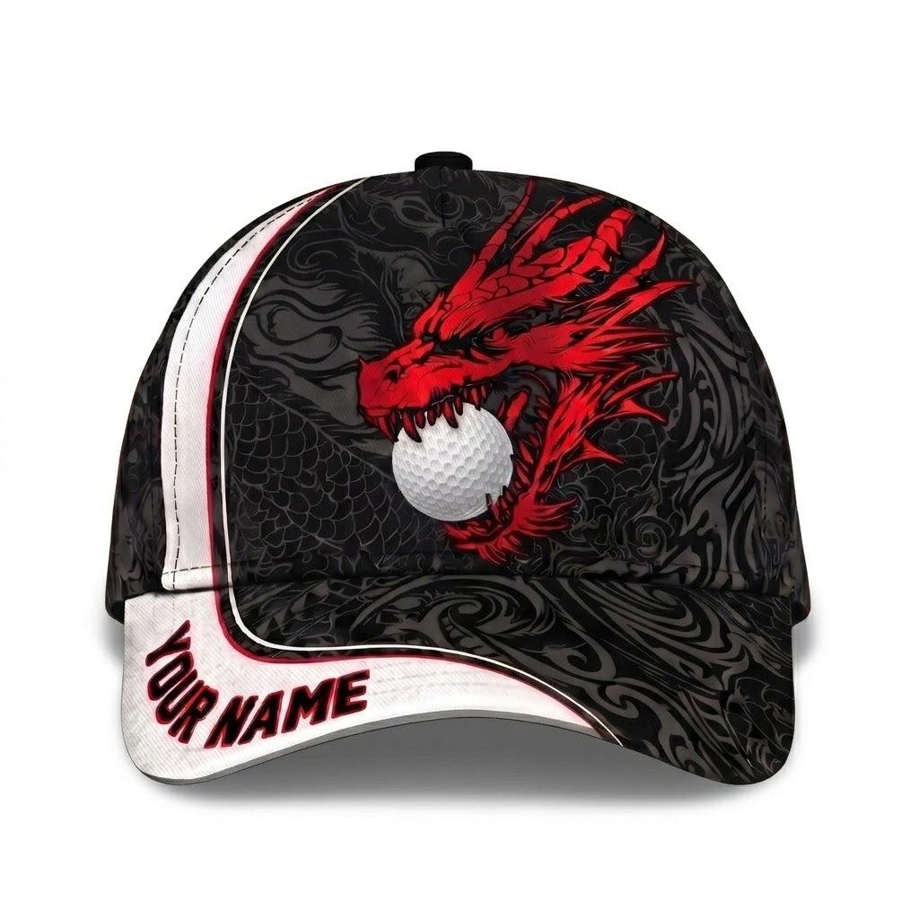 Custom Red Dragon Golf Ball Baseball Cap With Name, Custom Golf Cap Hat CP0738