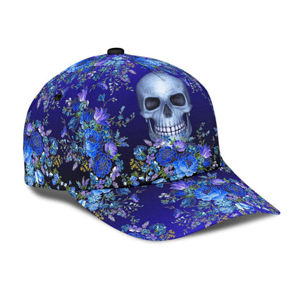 3D Skull Classic Cap Hat With Blue Floral Pattern, Flower Skull Cap Hat For Her, Women Skull Cap CO0662