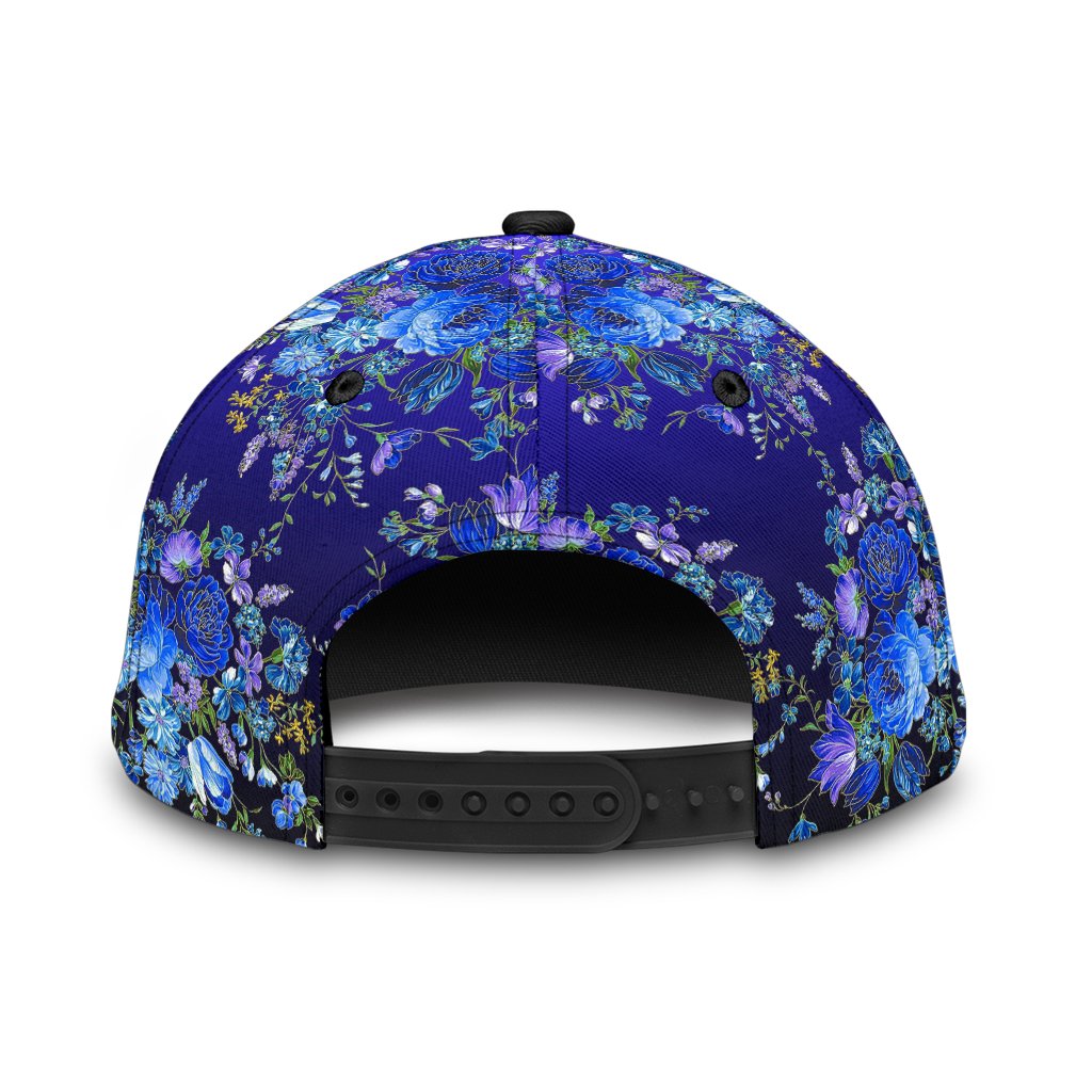 3D Skull Classic Cap Hat With Blue Floral Pattern, Flower Skull Cap Hat For Her, Women Skull Cap CO0662