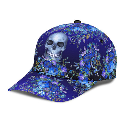 3D Skull Classic Cap Hat With Blue Floral Pattern, Flower Skull Cap Hat For Her, Women Skull Cap CO0662