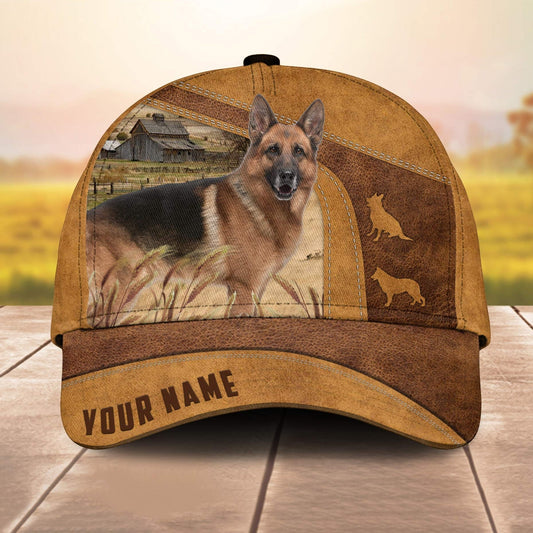 Custom Name German Shepherd 3D Cap 3D All Over Print Baseball Cap, Cap For Farm Lovers, Animal Cap, Leather Pattern Cap CA3018