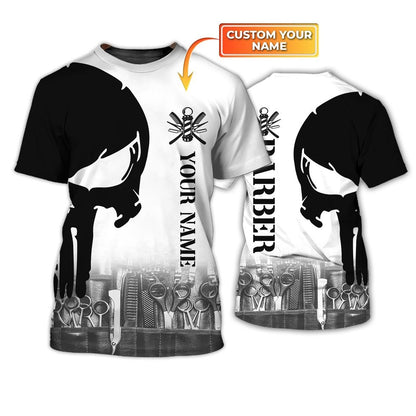 Personalized 3D Skull Barber Tshirt, Skull Barber Shirt, Gift For Barber Shop, New Barber Gift TO0684