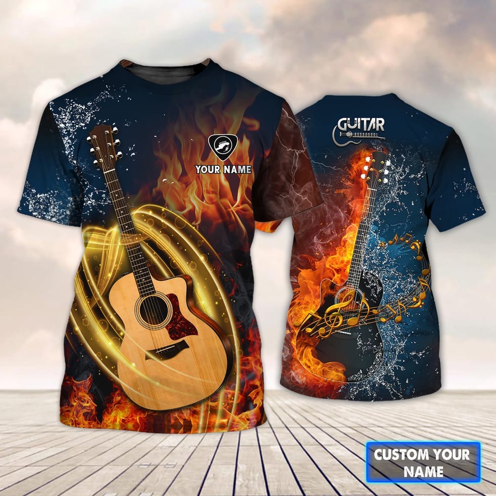 Personalized Acoustic Guitar Water And Fire 3D Tshirt, Guitar Shirts TO0810