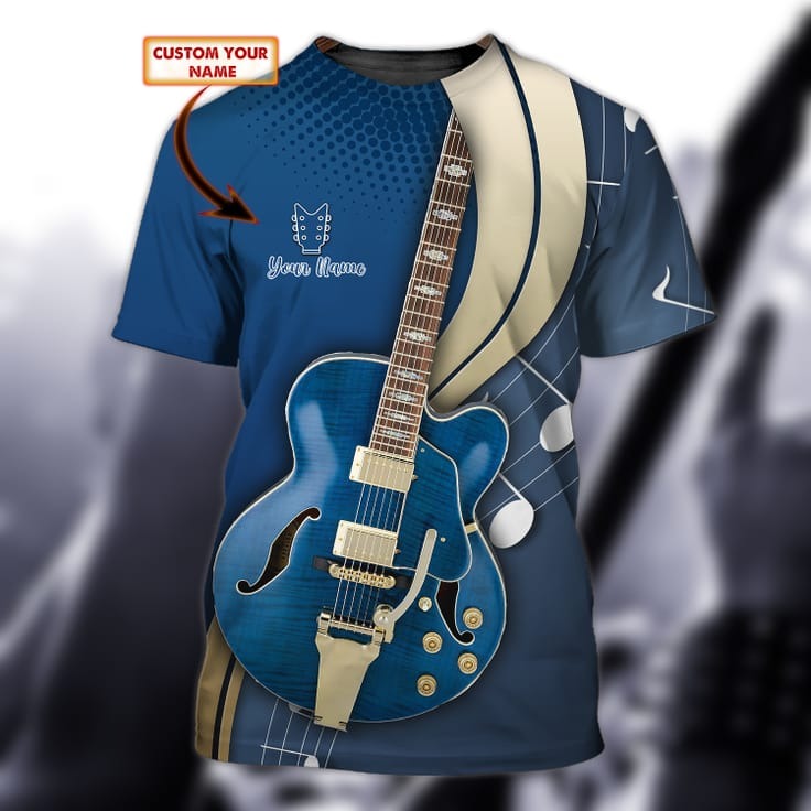 Blue Electric Guitar Personalized Name 3D Tshirt, Custom With Name 3D Guitarist Shirt TO0808