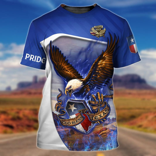 3D All Over Printed Pride Texas Shirt, American Eagle God Bless Texas T Shirt TO0981