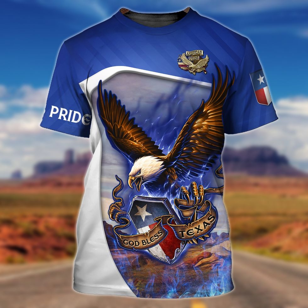 3D All Over Printed Pride Texas Shirt, American Eagle God Bless Texas T Shirt TO0981