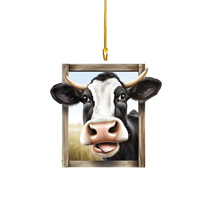 Funny Cow Ornament, Cow Car Ornament, Cow Christmas Ornament, Cow Farmhouse Ornament, Cow Farmer Ornament, Cow Lovers Gift OO1676