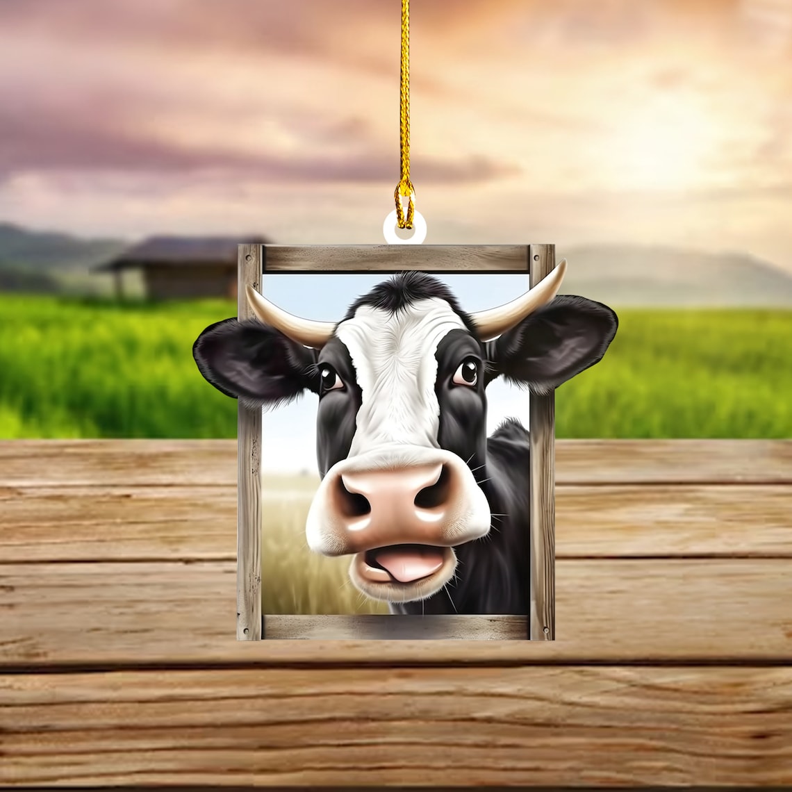 Funny Cow Ornament, Cow Car Ornament, Cow Christmas Ornament, Cow Farmhouse Ornament, Cow Farmer Ornament, Cow Lovers Gift OO1676
