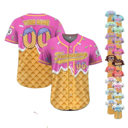 Personalized Ice Cream Drip Baseball Jersey for Men Women Youth Kid, Custom Sprinkle Drip Baseball Matching Family Shirt ET0020