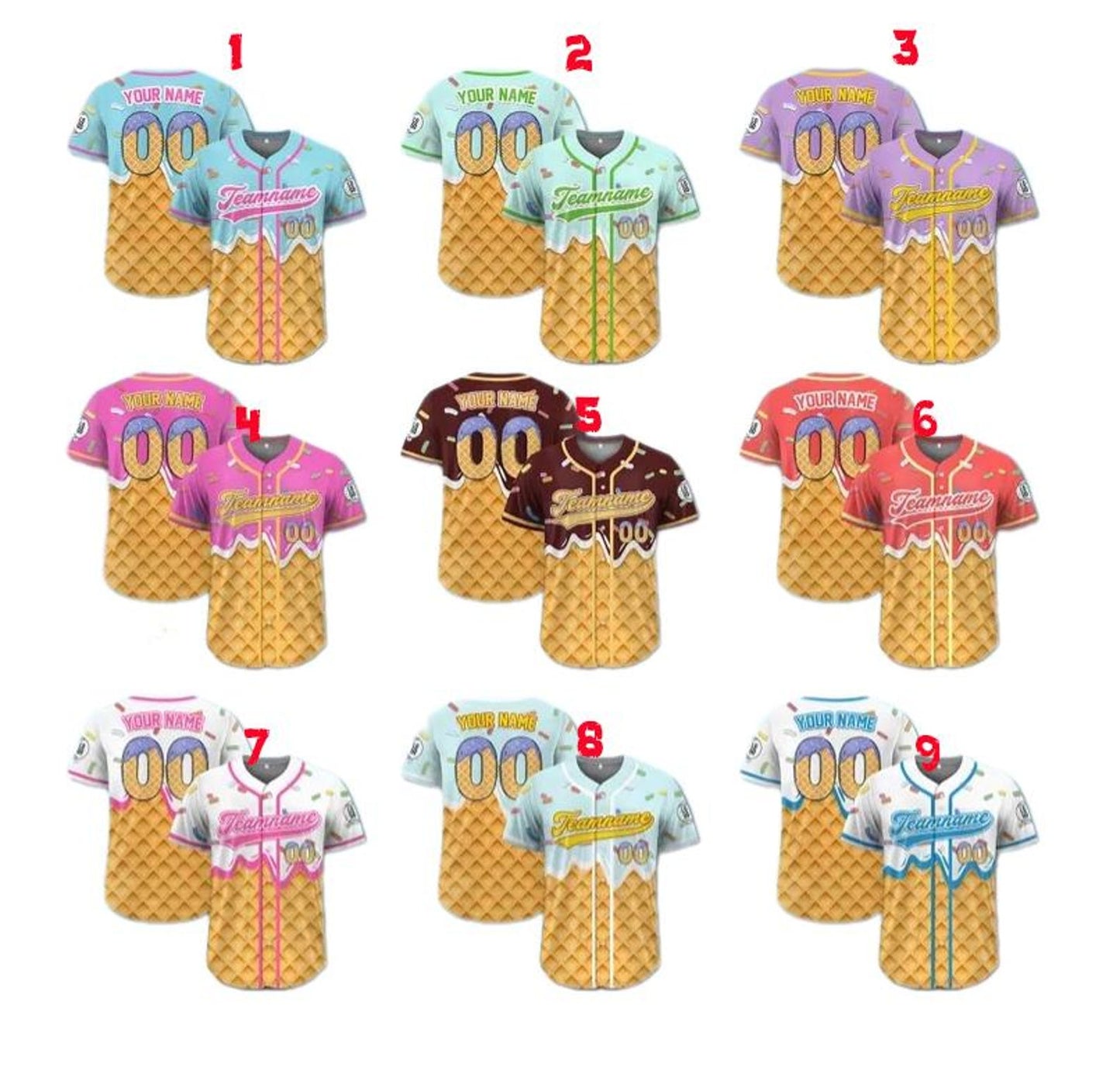 Personalized Ice Cream Drip Baseball Jersey for Men Women Youth Kid, Custom Sprinkle Drip Baseball Matching Family Shirt ET0020