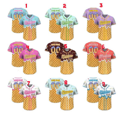 Personalized Ice Cream Drip Baseball Jersey for Men Women Youth Kid, Custom Sprinkle Drip Baseball Matching Family Shirt ET0020