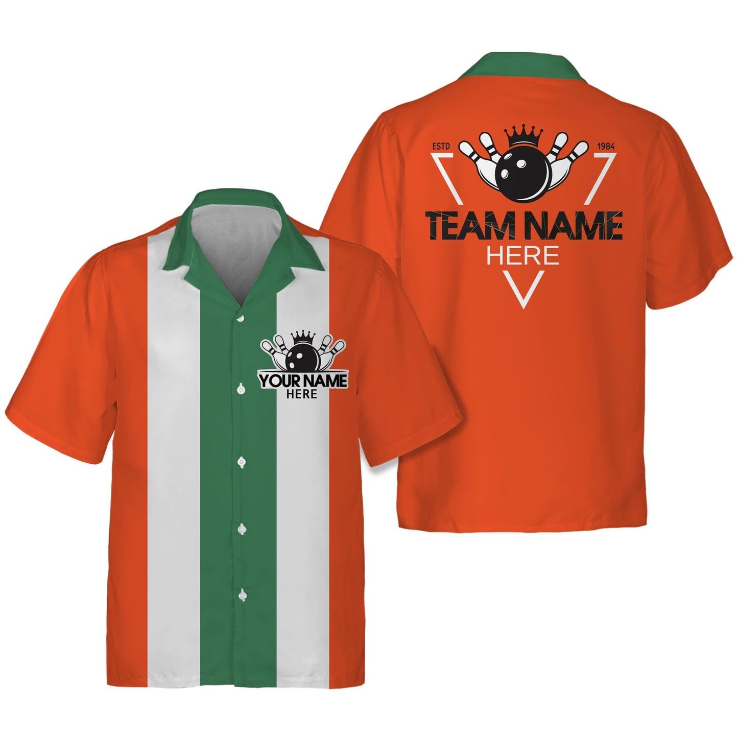 Custom Vintage Orange Bowling Hawaiian Shirts For Men, Custom Bowling Team Shirts BE0057