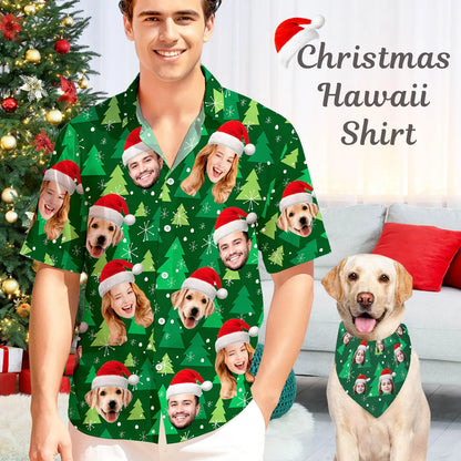 Custom Faces Christmas Tree Green Hawaiian Shirt, Custom Photo Christmas Hawaiian Shirt HE0836