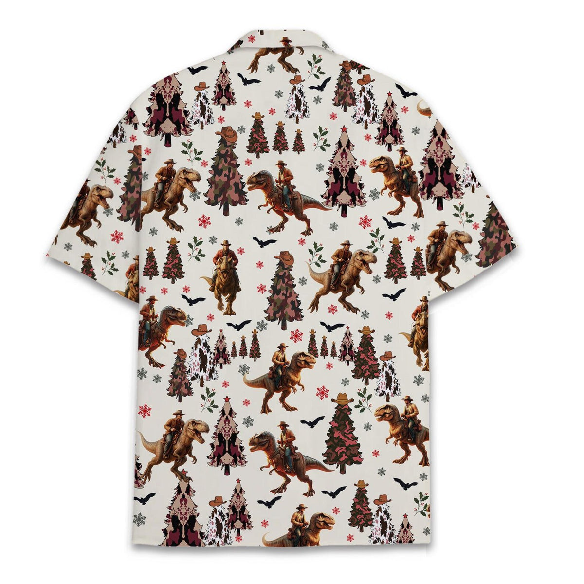 Christmas Cowboy Dinosaur Hawaiian Shirt For Men, Western Christmas Hawaiian Shirt HE0887