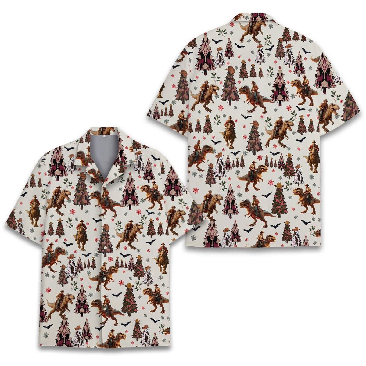 Christmas Cowboy Dinosaur Hawaiian Shirt For Men, Western Christmas Hawaiian Shirt HE0887