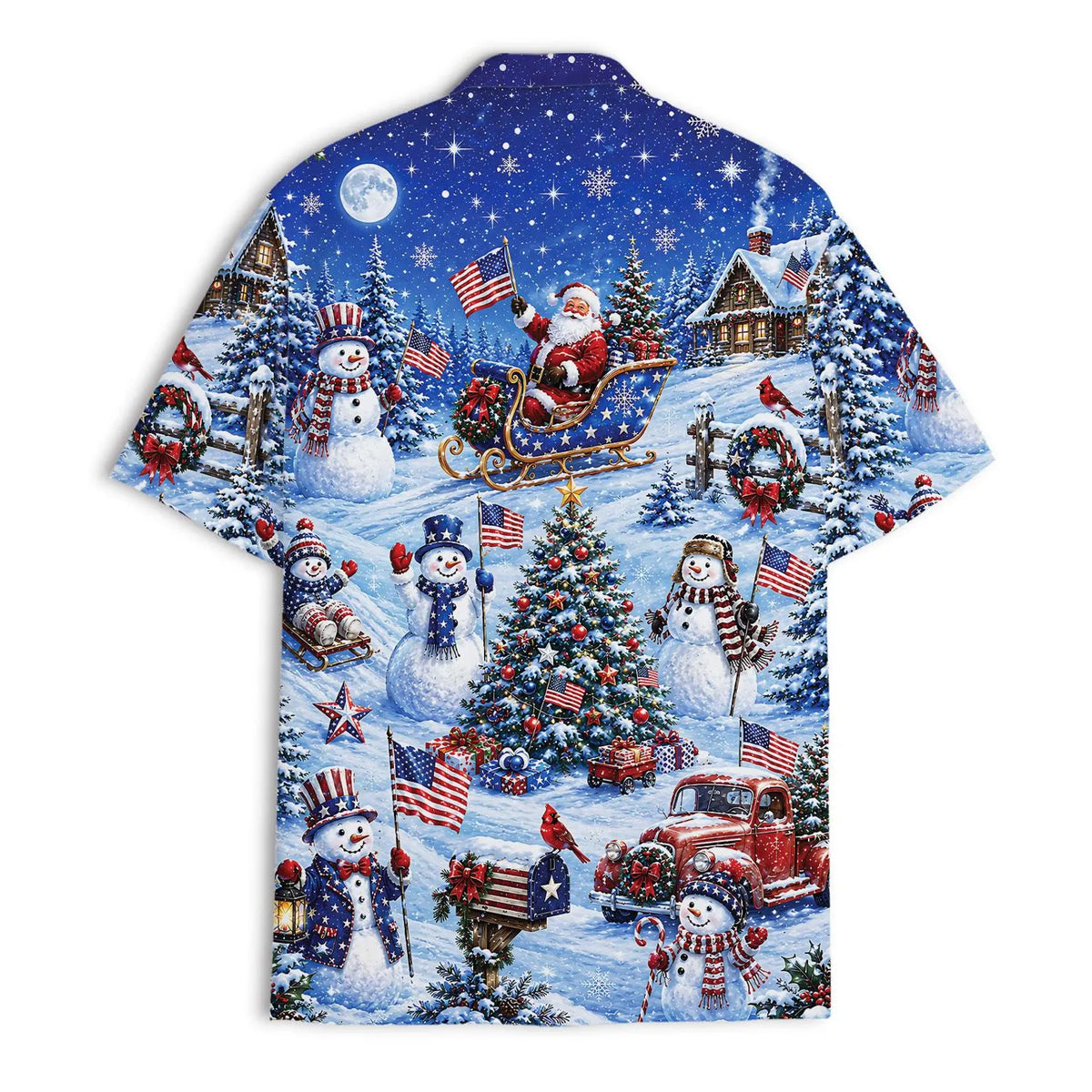 Snowman USA Flag Hawaiian Shirt For Men Women, Christmas Patriotic Hawaiian Shirt HE0871