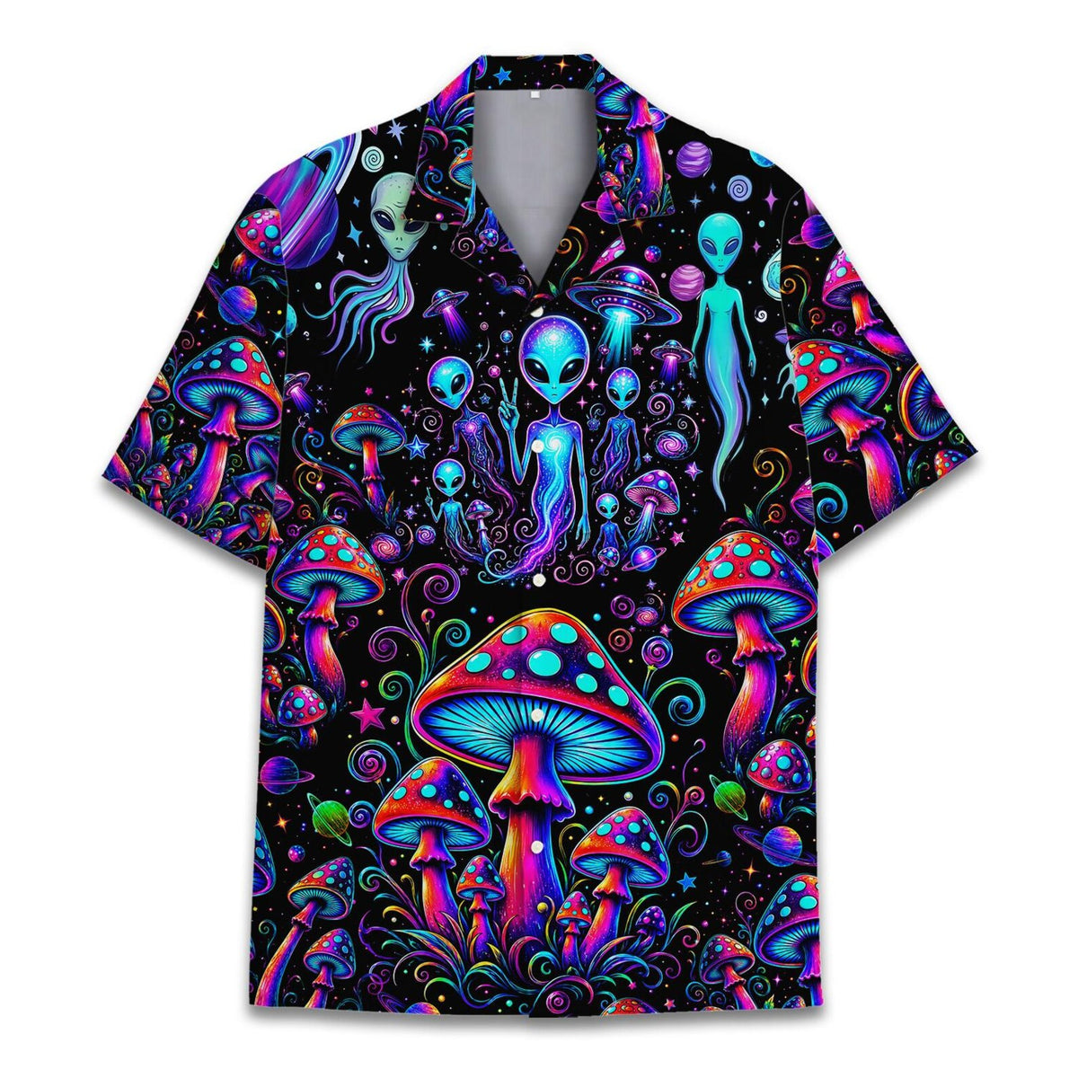 Alien Mushroom Neon Hawaiian Shirt, Space Lover Hawaiian Shirt HE0893