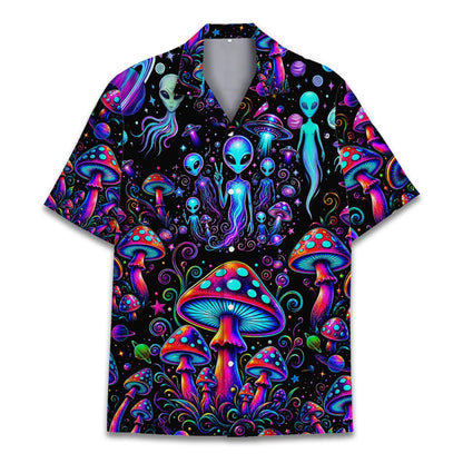 Alien Mushroom Neon Hawaiian Shirt, Space Lover Hawaiian Shirt HE0893