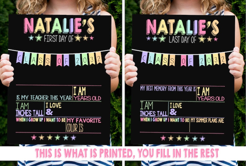 First Day of School Sign - Last Day of School Sign - Back To School Chalkboard - Kindergarten Sign - Personalized Sign - Dry Erase Board BSS0002