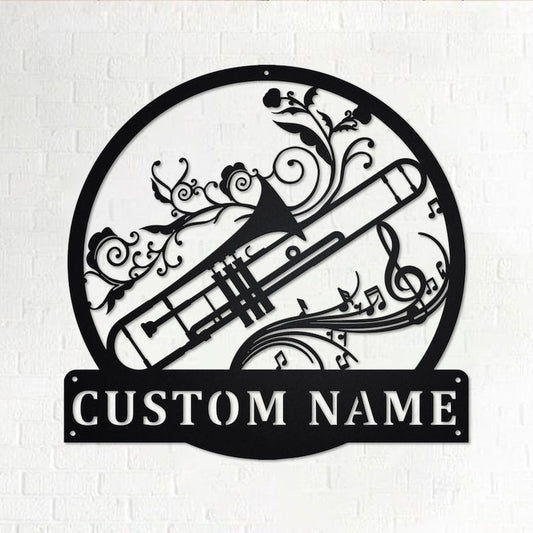 Custom Trombone Musical Instrument Metal Wall Art, Personalized Trombone Teacher Name Sign Decoration For Room CN2988